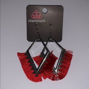 Red fringe earrings